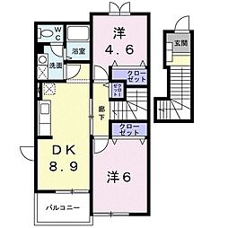 サンパティークB棟 2DKの間取図画像