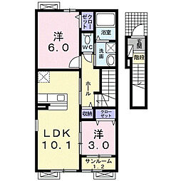 ディーピアッツア3 2LDKの間取図画像