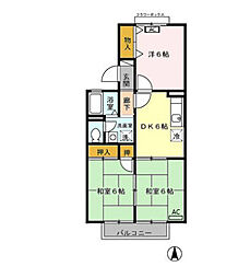 セジュールコートII 2階3DKの間取り