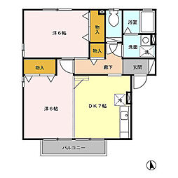 サンライフ北府 2階2DKの間取り