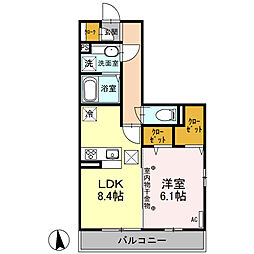 リビオンＨ＆Ｍ　II 1階1LDKの間取り