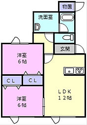 ルトゥニール 2LDKの間取図画像