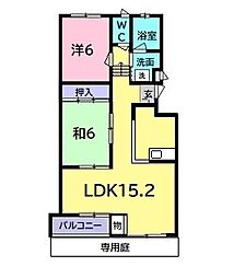 アークフラッツホウゲツ 1階2LDKの間取り
