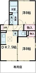 シャルマンわかば　B棟 1階2DKの間取り