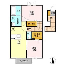 JR常磐線 土浦駅 徒歩29分の賃貸アパート 2階2LDKの間取り