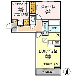 ルシアス 1階2LDKの間取り