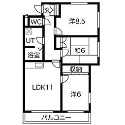 レジデンス赤池 2階3LDKの間取り