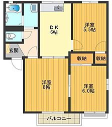 クランベリーハウスＡ 2階3DKの間取り