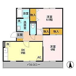 ルビナス　III 203 2階2DKの間取り