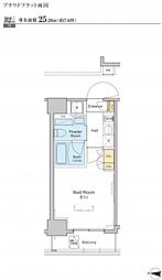 プラウドフラット両国 11階1Kの間取り