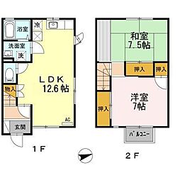 ゆうとぴあ　B棟 1階2LDKの間取り