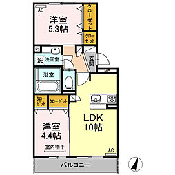 ハイムセラ菊陽A 2LDKの間取図画像