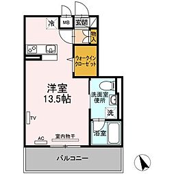 ヴェルテュー・デュ・シャトー　A館 1階ワンルームの間取り
