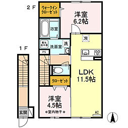 メゾン・ド青葉 2階2LDKの間取り
