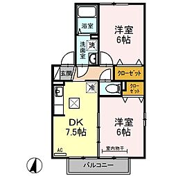 ビーンズヒルC 2DKの間取図画像