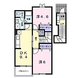 クリーンフィールドA棟 2DKの間取図画像