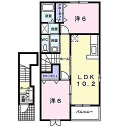 プラシードB 2LDKの間取図画像