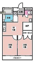 サンヒルズ太田南 3階2SDKの間取り