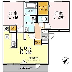 アヴニール西福原 1階2LDKの間取り