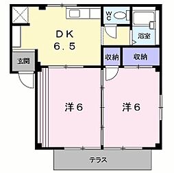 メロディハイツ 1階2DKの間取り