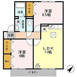 サンライズ豊　A棟 1階2LDKの間取り