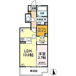 ポラリス北浜　A棟 1階1LDKの間取り