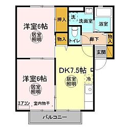 コンフォール　B棟 1階2DKの間取り