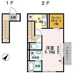 Ｋ・フィールド 2階1Kの間取り