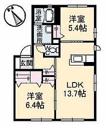 PLACIDO　C棟 1階2LDKの間取り