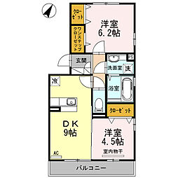 グランドールII 3階2DKの間取り