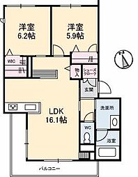 Ｌｉｔｔｌｅ Ｗｉｎｇ（リトル ウイング） 3階2LDKの間取り