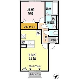 アモロッソ・ユイB 1LDKの間取図画像