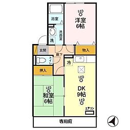 西武新宿線 狭山市駅 徒歩9分の賃貸アパート 1階2DKの間取り