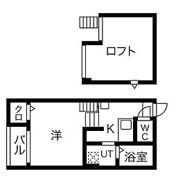 SunVillage桜本町 2階1Kの間取り