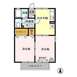 ナチュール清和 2DKの間取図画像