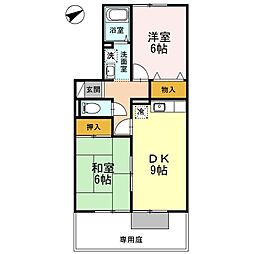 コンフォートたらみＡ・Ｂ　B棟 1階2DKの間取り
