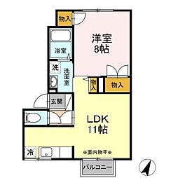 メイユールユウ 1階1LDKの間取り