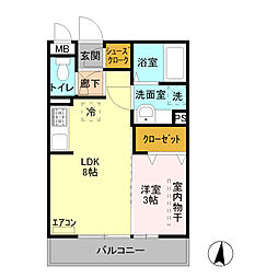 JR上越線 井野駅 徒歩22分の賃貸アパート 2階1LDKの間取り