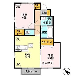 ワイ・ヴィクトワール　Ｂ 1階2LDKの間取り
