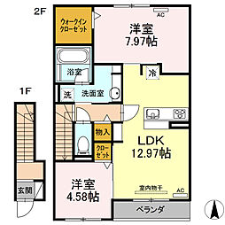 サニープレイス十一屋D 2LDKの間取図画像