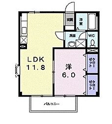 ＬＡＲＧＥ，ＧＡＴＥ輝・Ａ 2階1LDKの間取り