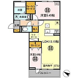 グリシーヌ 1階2LDKの間取り