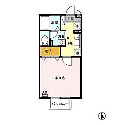 マリンコート 2階1Kの間取り