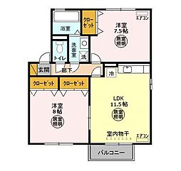 東武野田線 梅郷駅 徒歩16分の賃貸アパート 2階2LDKの間取り