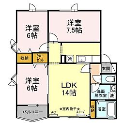 クイーンズパーク青葉　Ｃ 2階3LDKの間取り