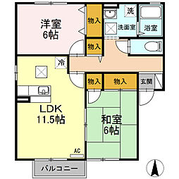 パティオ　I棟 1階2LDKの間取り