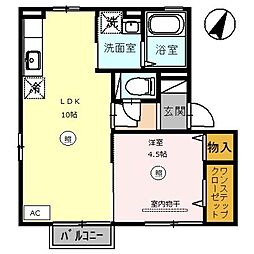 アペイス若杉 2階1LDKの間取り