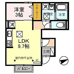 アスコット 1階1LDKの間取り
