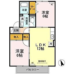 エスポワール米原　B棟 2階2LDKの間取り