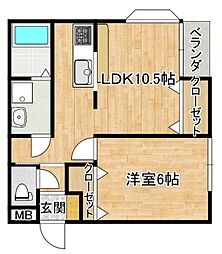エクセレントハウスA棟 1LDKの間取図画像